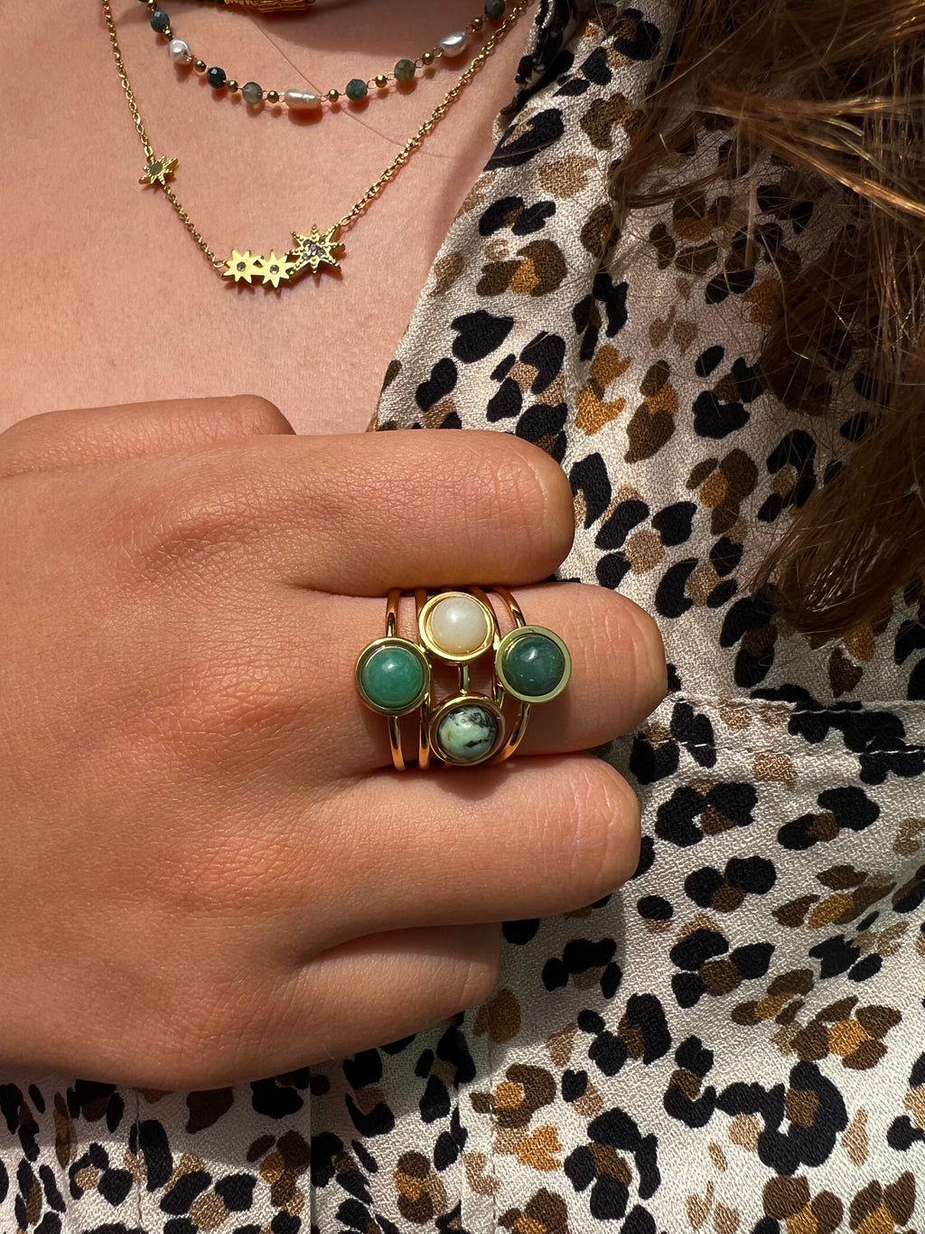 bague multirangs turquoise africaine acier inoxydable