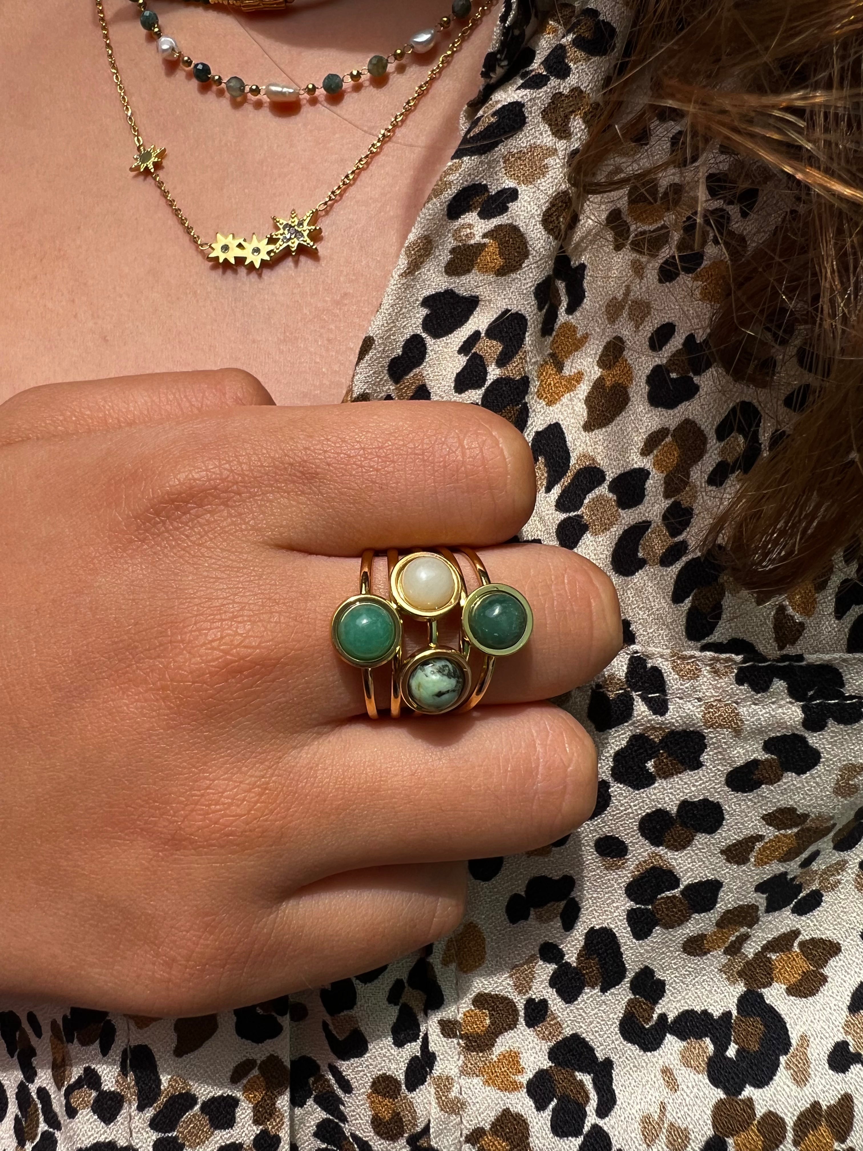 bague multirangs turquoise africaine acier inoxydable