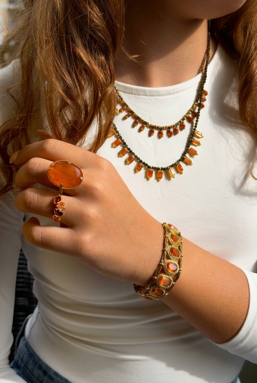 Colliers, bague et bracelet avec éclat naturel retrouvé